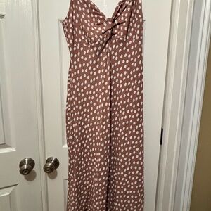 Abercrombie Mauve Polka Dot Tie-Front Midi Dress